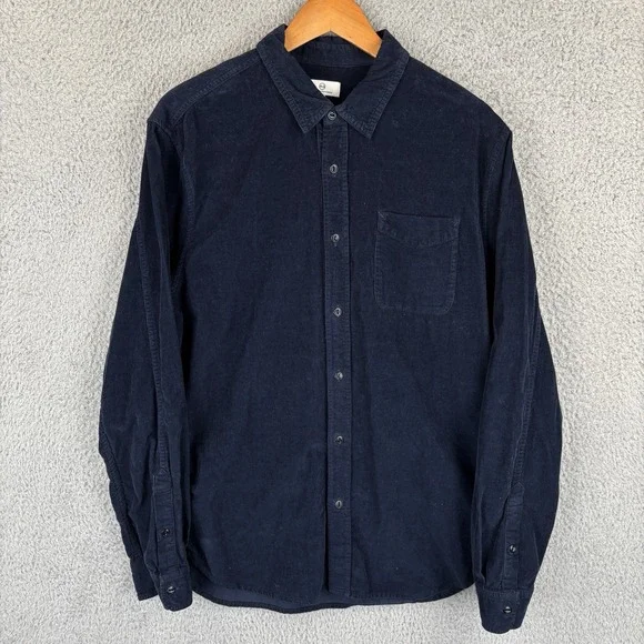 AG Adriano Goldschmied Corduroy Shirt Mens Large Navy Button Down Shirt Cotton - Picture 1 of 6